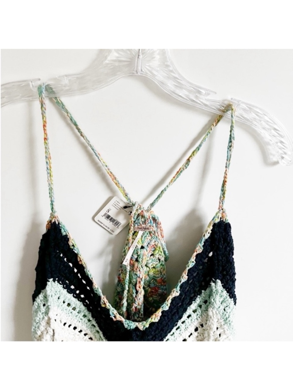 Free People Swim Up tank top blue green open knit sleeveless boho crochet - Picture 7 of 11